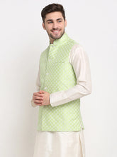 Men's Green Green and White Embroidered Nehru Jacket